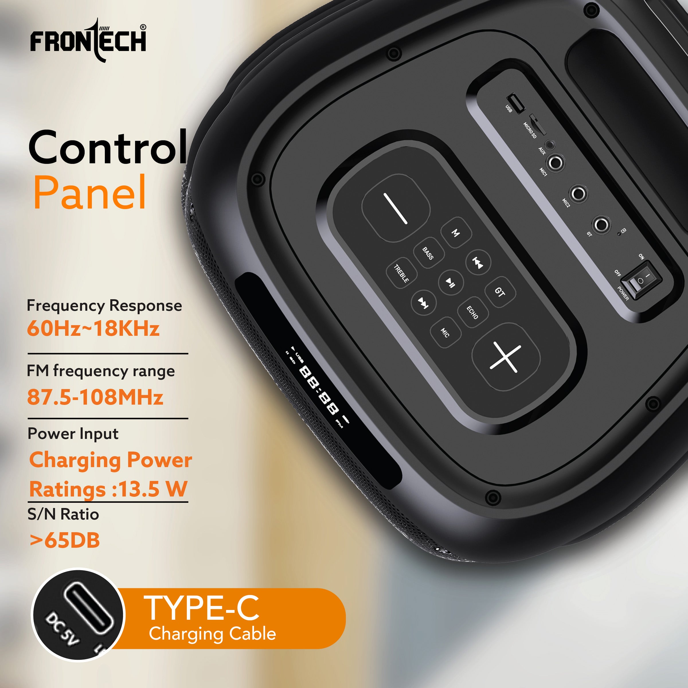 FRONTECH SMASH PRO-22P 100W Portable Party Speaker | True Wireless| Karaoke Function with Wireless Mic | RGB LED Disco Lighting | Bluetooth 5.0 | FM Radio| USB, TF, AUX| Type-C Charging Port | 1 Year Limited Warranty (SW-0022P) FRONTECH SMASH PRO-22P 100W Portable Party Speaker | True Wireless| Karaoke Function with Wireless Mic | RGB LED Disco Lighting | Bluetooth 5.0 | FM Radio| USB, TF, AUX| Type-C Charging Port | 1 Year Limited Warranty (SW-0022P)